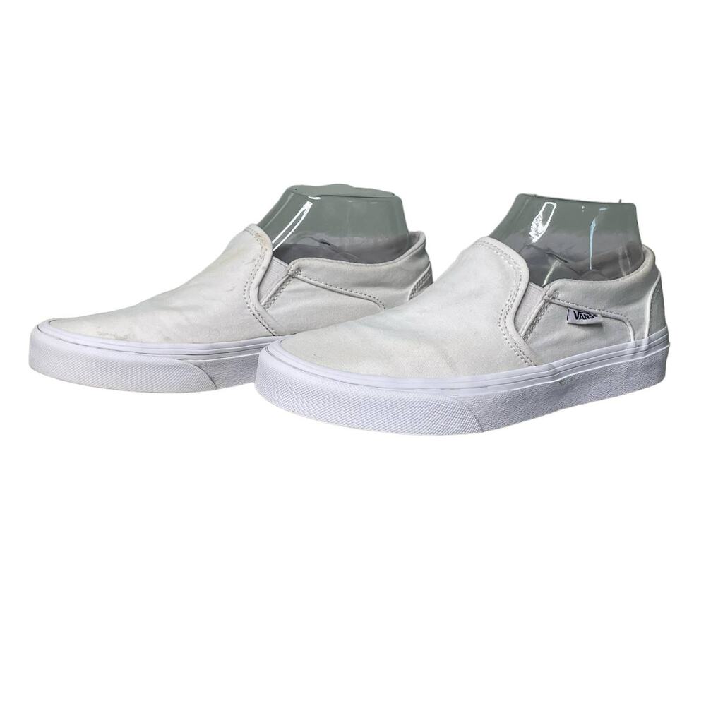 Vans Classic Slip-On Trainer Shoes Sneakers Low Top Canvas Solid‎ White Size 6.5